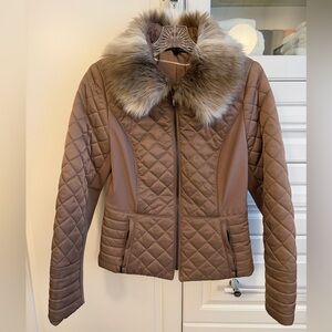 White House Black Market Quilted Jacket with Removable Faux Fur Collar, Size Sm